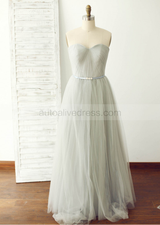 Convertible Silver Gray Tulle Pleated Elegant Bridesmaid Dress
